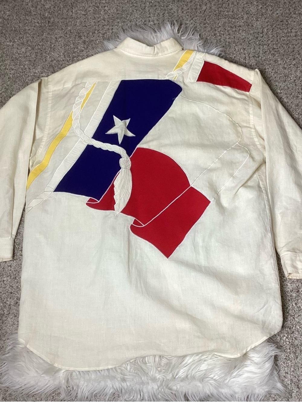 Paul Smith Vintage Cream Button-Down Shirt with Red and Blue Flag Motif XXL